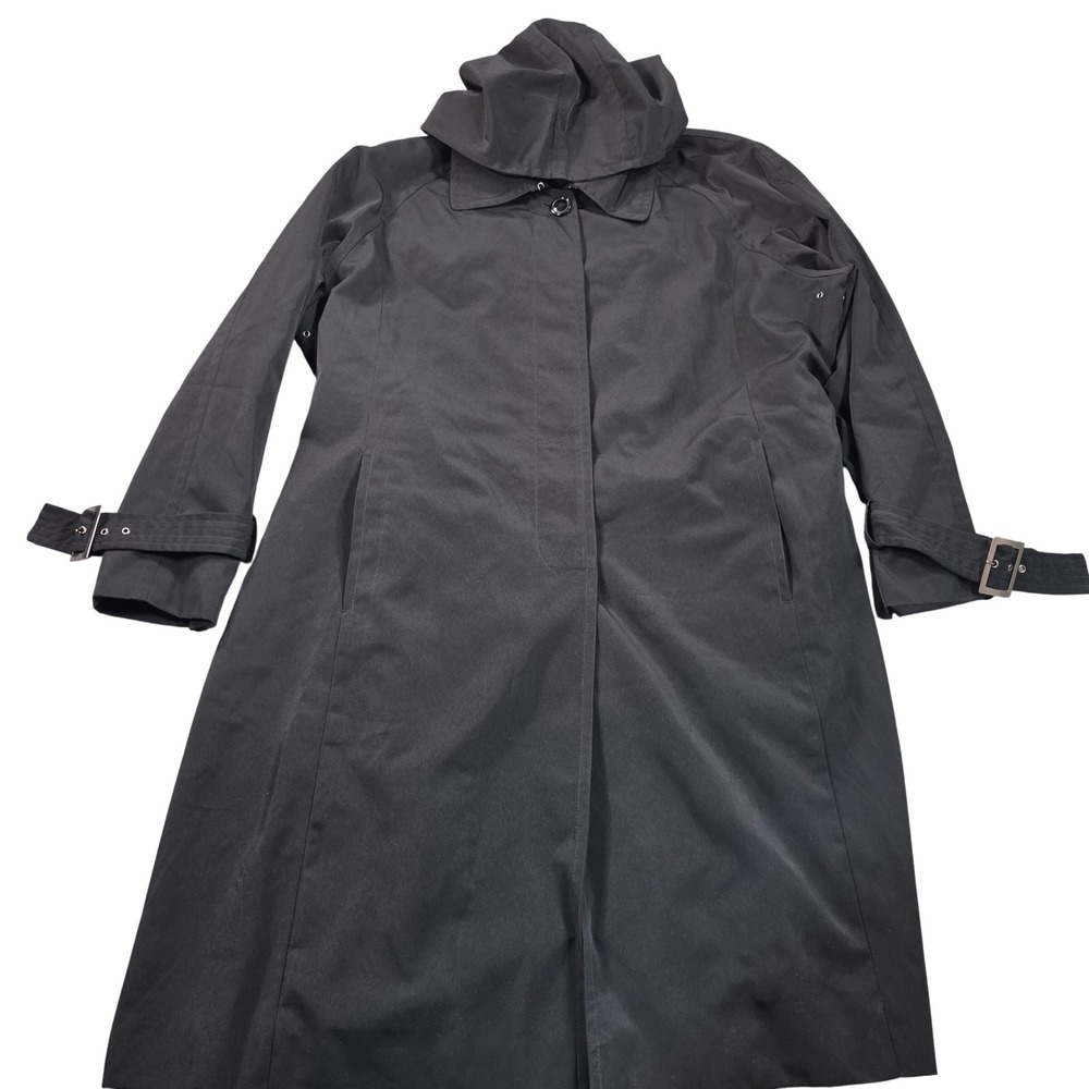 Marvin Richards Trench Coat Rain Jacket Womens 22W Black Hooded MR6WQ014